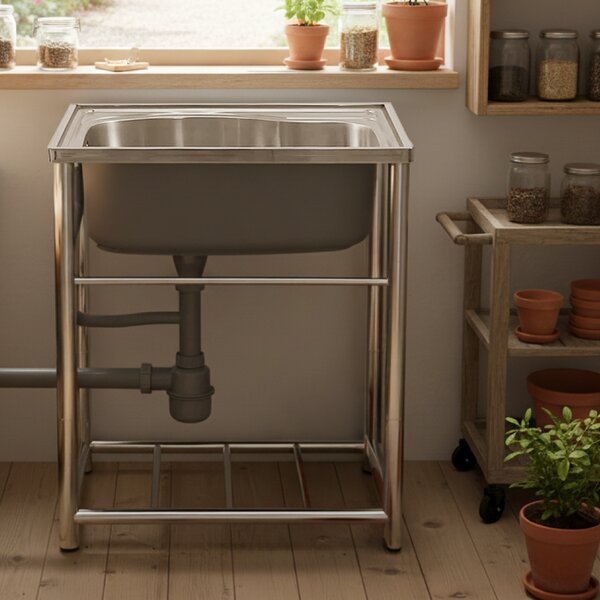 KONDELA Nerezový dřez se sifonem, 61x46, INOX NEW