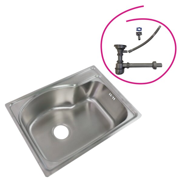 KONDELA Nerezový dřez se sifonem, 61x46, INOX NEW