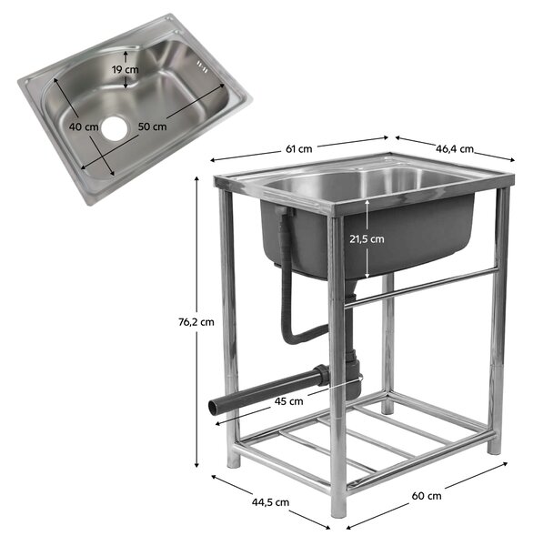 KONDELA Nerezový dřez se sifonem, 61x46, INOX NEW