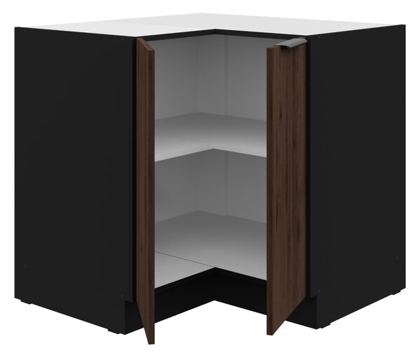 KONDELA Spodní rohová skříňka, ořech okapi/černá, MENZO 90x90 DN 2F BB