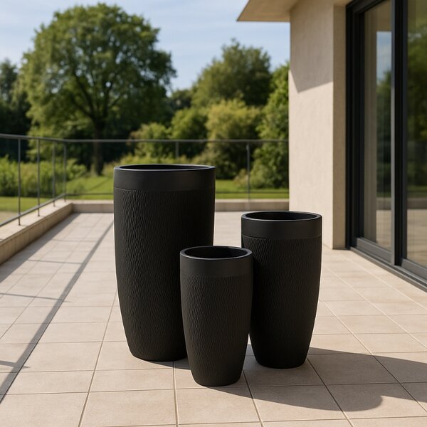 Set tří černých keramických květináčů J-line Geramio 72/58/46 cm