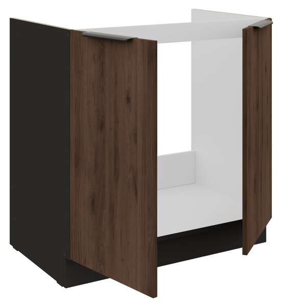 KONDELA Dřezová skříňka, ořech okapi/černá, MENZO 80 ZL 2F BB