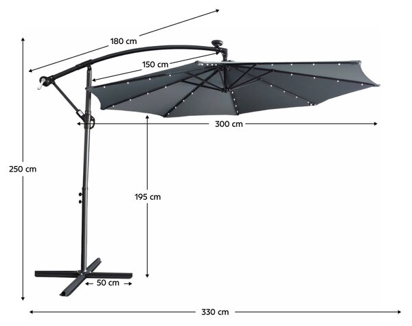 KONDELA Zahradní LED slunečník, šedá, 3 m, LINDAN