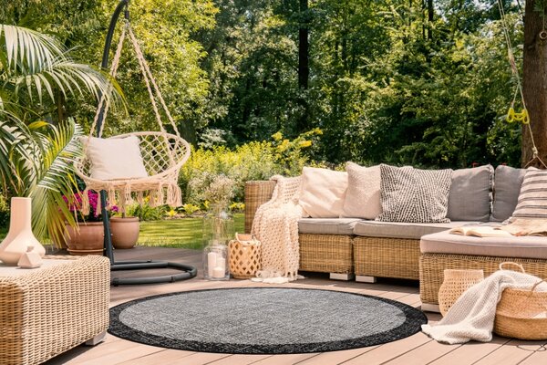 Balta Kulatý koberec Sisal FLOORLUX 20401 stříbrný / černý Rozměr: průměr 160 cm