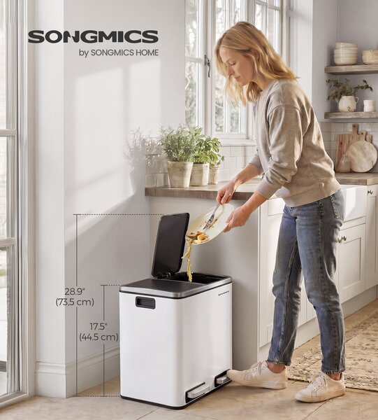SONGMICS Odpadkový koš na tříděný odpad Bins 30 L bílý