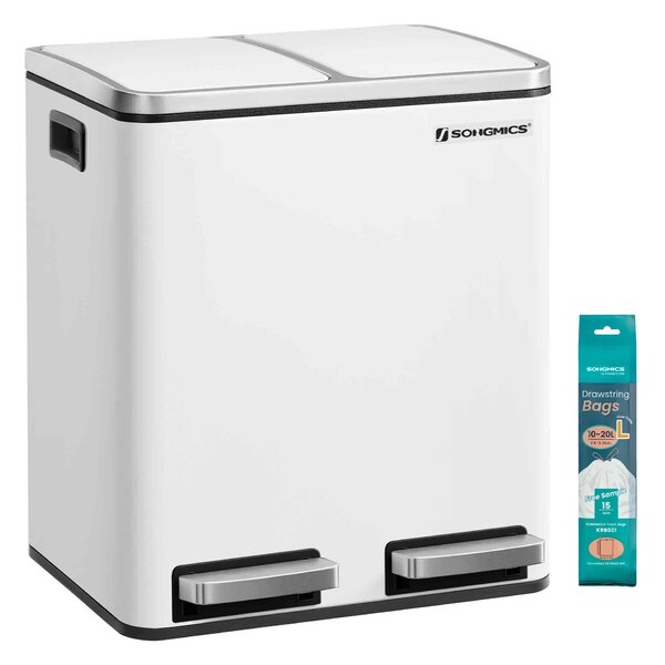 SONGMICS Odpadkový koš na tříděný odpad Bins 30 L bílý