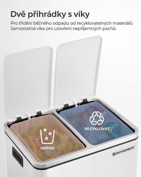 SONGMICS Odpadkový koš na tříděný odpad Bins 30 L bílý