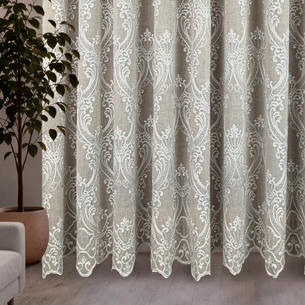 Voálová Luxusní vyšívaná záclona Versailles Cappuccino metráž Ervi 3634-18