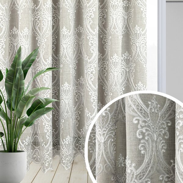 Voálová Luxusní vyšívaná záclona Versailles Cappuccino metráž Ervi 3634-18