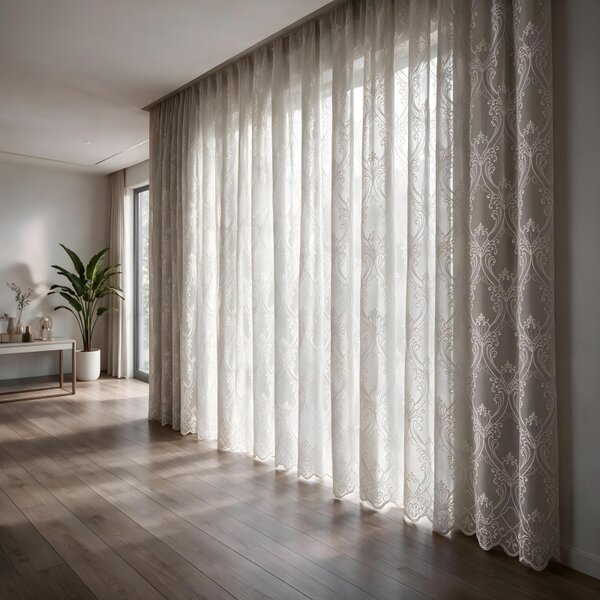 Voálová Luxusní vyšívaná záclona Versailles Cappuccino metráž Ervi 3634-18