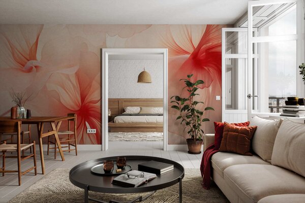 Fototapety Jemné, bledě růžové květy s vzdušnými, průsvitnými okvětními lístky ve stylu akvarelu, elegantní, Tapety Unikátní, w05360 : uwalls.cz
