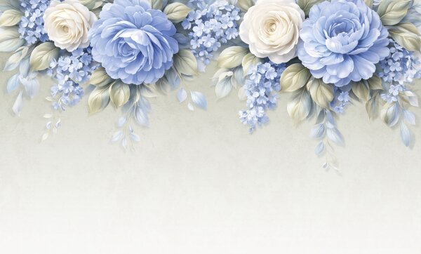 Fototapety Jemné růže a květinové kytice v botanické kompozici inspirované porcelánem, s jemně vrstvenými, Fototapety květiny, w05495 : uwalls.cz