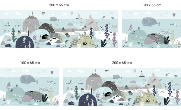 FUGU Tapeta za postel - Pod mořem Blue Varianta ochrany zdi: Delší strana postele 200x65 cm
