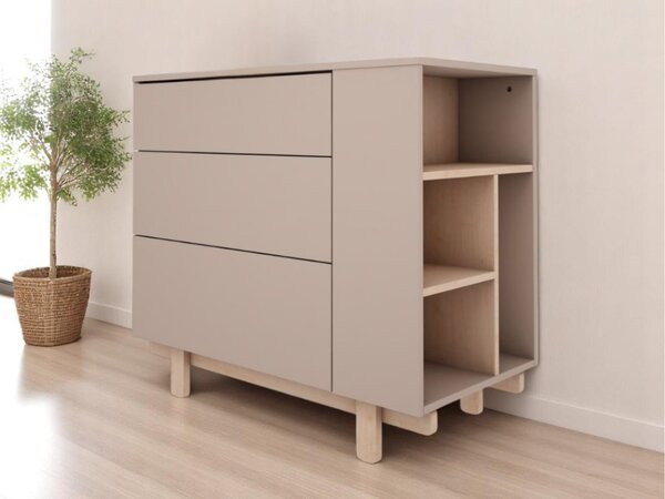 Dětská komoda se třemi šuplíky a otevřeným regálem BASIC mocca