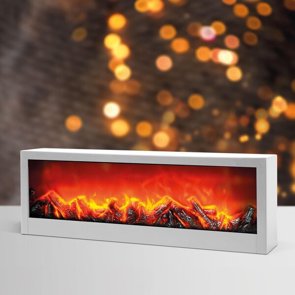 Bewello - Mobilní elektrický dekorativní krb na krbovou římsu nebo stůl - Krb s LED efektem plamene - na baterie nebo USB - 60 x 10 x 20 cm