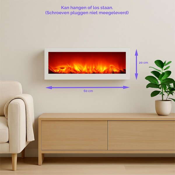 Bewello - Mobilní elektrický dekorativní krb na krbovou římsu nebo stůl - Krb s LED efektem plamene - na baterie nebo USB - 60 x 10 x 20 cm