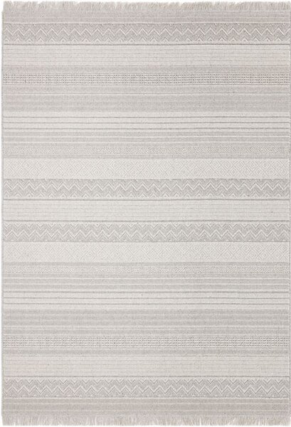 Kusový koberec vlněný Agnella Noble Oni Proužky světle šedý s třásněmi Rozměr: 133x195 cm