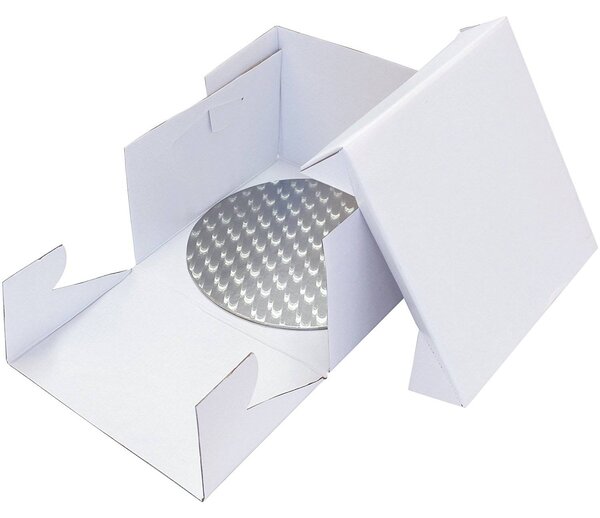 Podložka dortová stříbrná kruh 20,3cm + dortová krabice PME