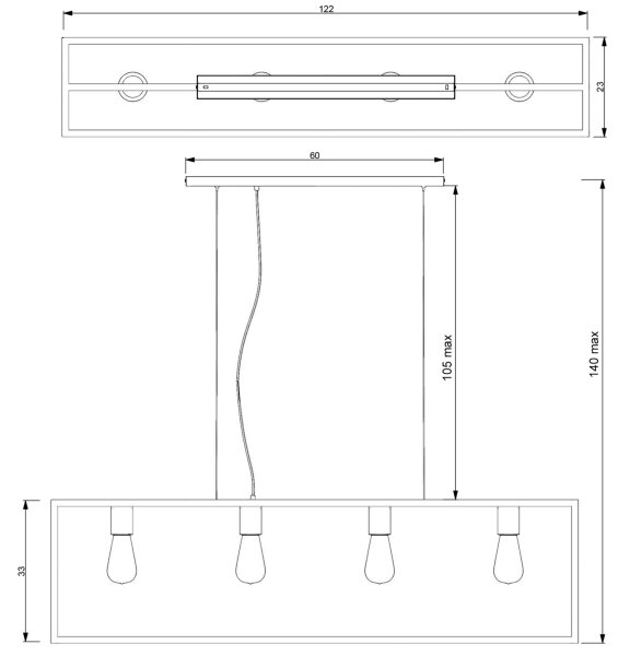 Lustr na lanku FRAME 4xE27/60W/230V černá