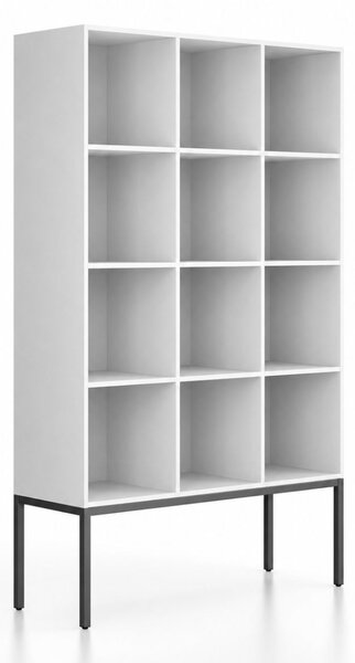 Regál FRAME, s černou podnoží, 1299 x 450 x 2185 mm, bílá