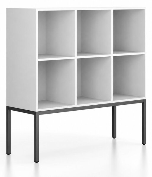 Regál FRAME, nízký, s černou podnoží, 1299 x 450 x 1331 mm, bílá