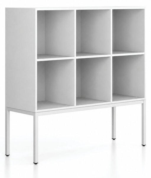 Regál FRAME, nízký, s bílou podnoží, 1299 x 450 x 1331 mm, bílá