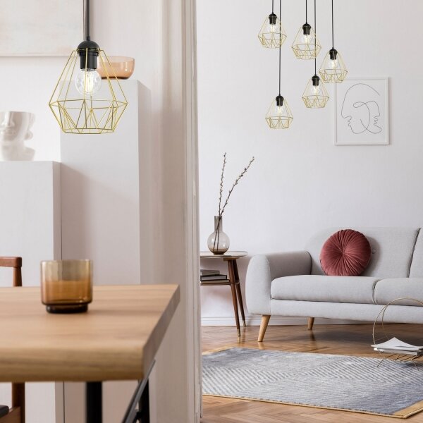 Lustr na lanku BERGEN 1xE27/60W/230V černá/zlatá