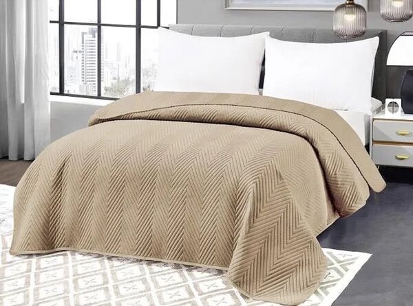 Béžový sametový přehoz na postel ARROW VELVET Rozměr: 200 x 220 cm