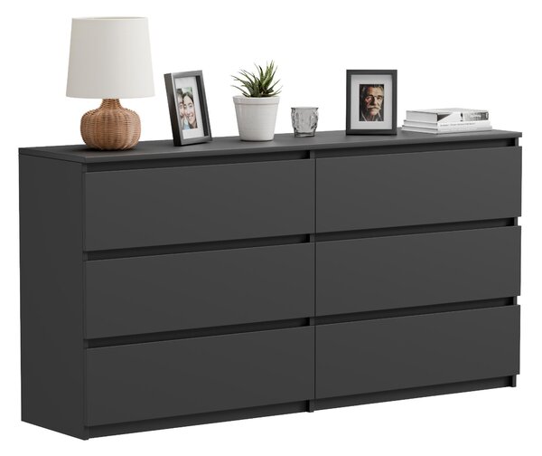Komoda Komoda s 6 zásuvkami, černá matná, 140 cm, moderní a prostorná, do obývacího pokoje nebo ložnice