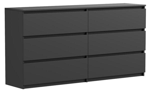 Komoda Komoda s 6 zásuvkami, černá matná, 140 cm, moderní a prostorná, do obývacího pokoje nebo ložnice