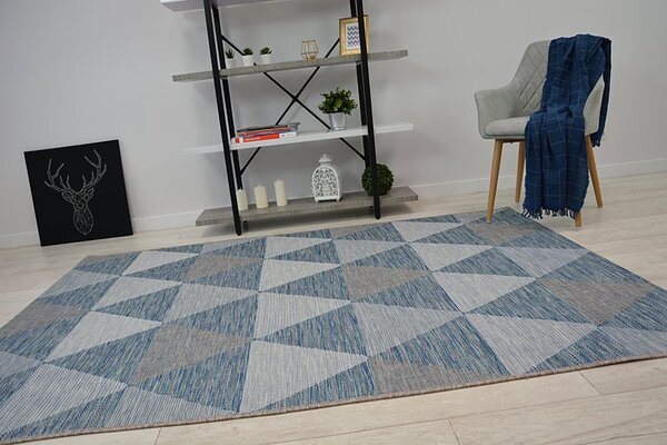 Balta Kusový koberec SISAL LOFT 21132 Trojúhelníky slonová kost / modrý / stříbrný Rozměr: 80x150 cm