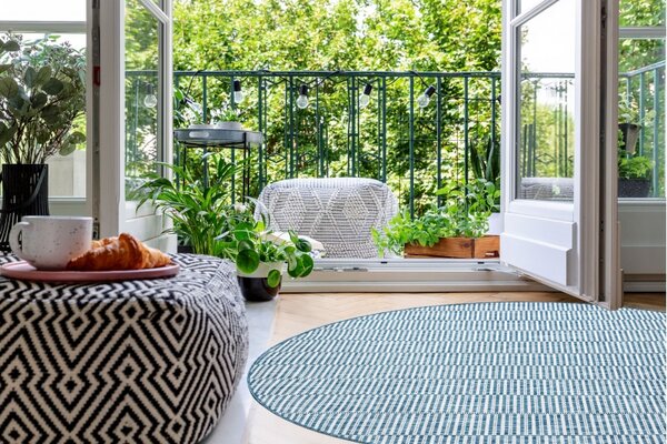 Balta Kulatý koberec SISAL LOFT 21198 modrý / stříbrný / slonová kost Rozměr: průměr 120 cm
