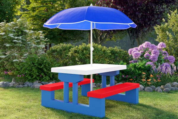 Spielwerk Dětská sedací sestava se slunečníkem JASMIN, 67x78,5x42,5cm, modrá/bílá/červená