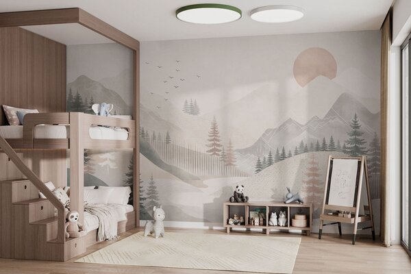 Fototapety Minimalistická horská krajina s borovicemi, Fototapety příroda, w05626 : uwalls.cz