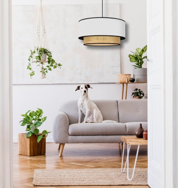 Duolla - Lustr na lanku BOHO 1xE27/15W/230V pr. 45 cm bílá/ratan