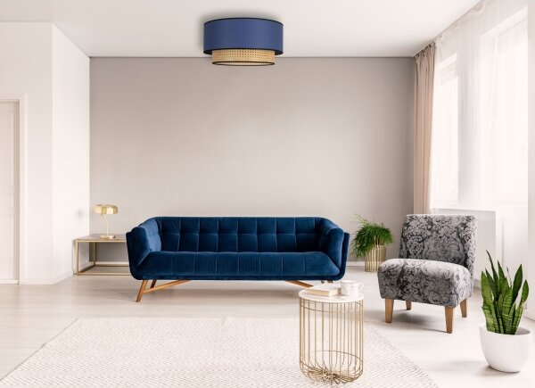 Duolla - Stropní svítidlo BOHO 1xE27/15W/230V pr. 45 cm modrá/ratan