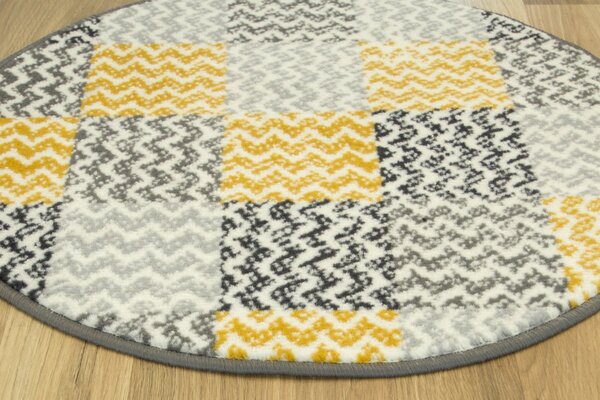 Balta Kulatý koberec LUNA 503568/89935 hořčicový patchwork Rozměr: průměr 70 cm