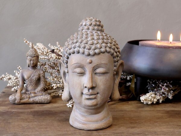 Béžová antik dekorace hlava Buddha - 11*11*19 cm - Chic Antique