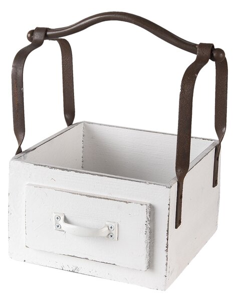 Bílá dřevěná retro bedýnka s rukojetí - 24*19*28 cm - Clayre & Eef