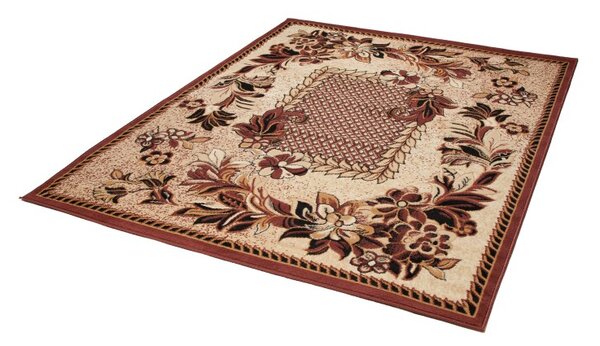 Makro Abra Kusový koberec ATLAS 7192B Květy béžový hnědý Rozměr: 70x300 cm