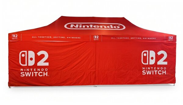TENTino SET - Nůžkový párty stan 4x8 m s jednostranným potiskem Typ konstrukce: STEEL HEXAGON, Rozsah potisku: pouze střecha, Plachtovina - gramáž: polyester 230 g/m2