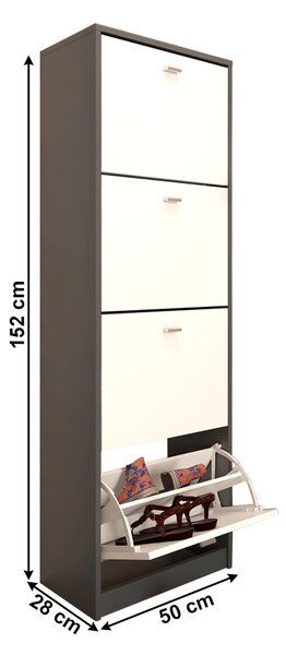 KONDELA Čtyřřadý botník, grafit / bílá, VIVAT NEW TYP 3
