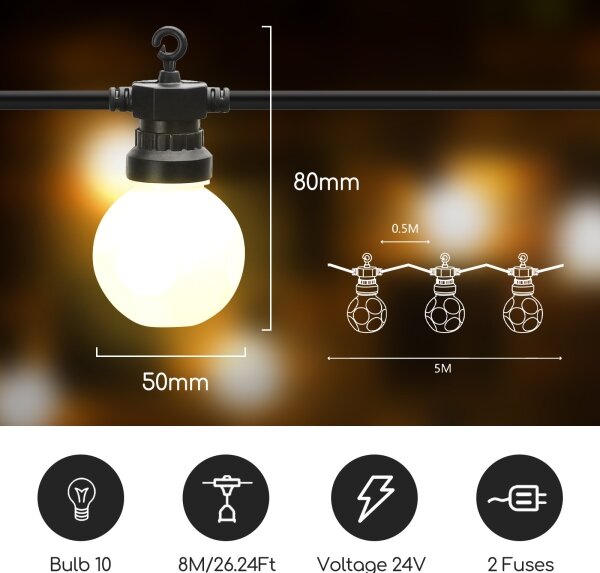 Aigostar - LED Venkovní dekorační řetěz 10xLED/8m IP44 teplá bílá
