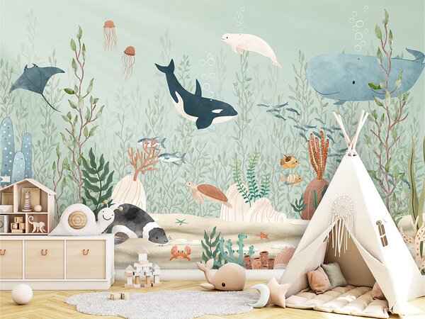 FUGU tapeta se světem pod mořem Materiál: Digitální eko vlies - klasická tapeta nesamolepicí