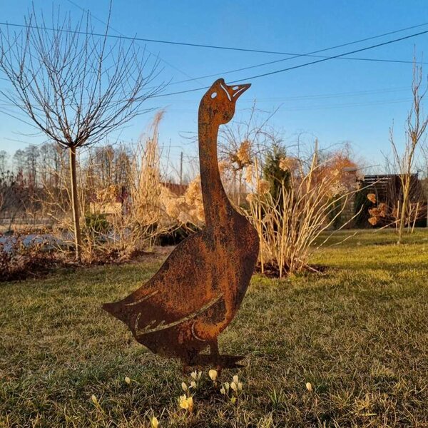 Zahradní dekorace kovová rezavá Husa 85 cm