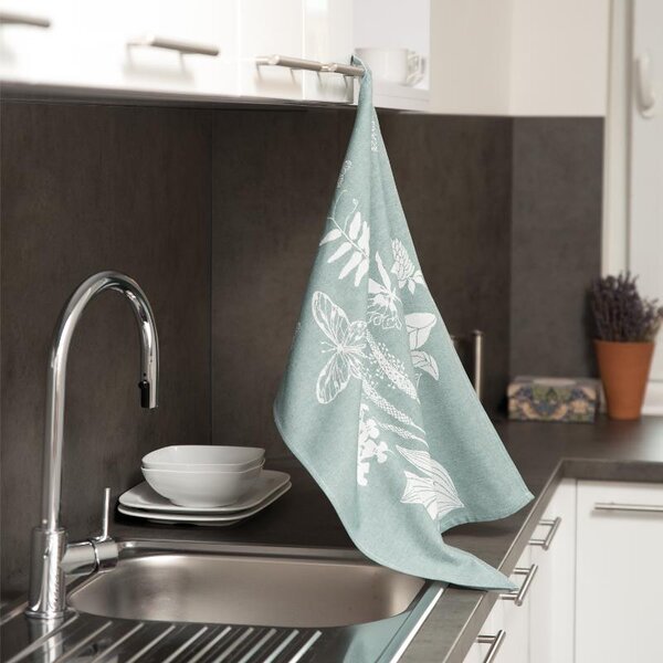 Utěrka DESIGN rostliny petrolejovobílá 50 x 70 cm