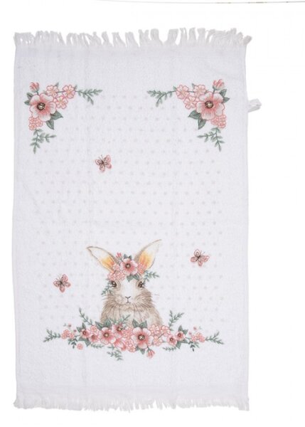 Bílý froté ručník se vzorem velikonočního zajíčka Floral Easter Bunny – 40x66 cm