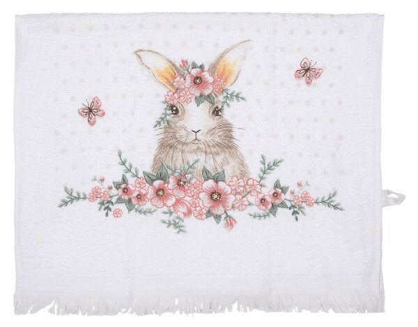 Bílý froté ručník se vzorem velikonočního zajíčka Floral Easter Bunny – 40x66 cm