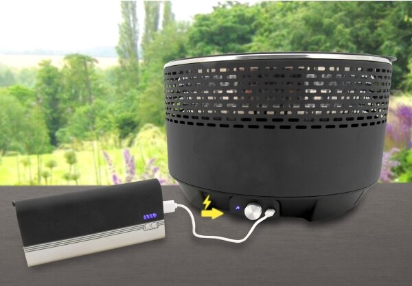 Stolní gril na dřevěné uhlí 4xAA/USB černá