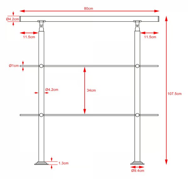 Deuba Schodišťové zábradlí 2 vzpěry - 80 cm